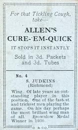 1933 Allen's League Footballers #4 Stan Judkins Back